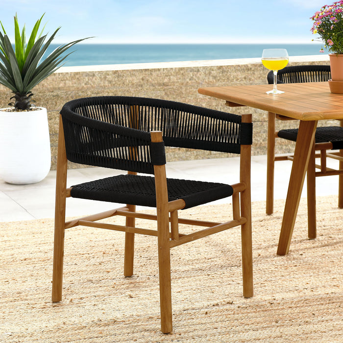 Vienna Outdoor Patio Teak and Rope Curved-Back Dining Armchairs Set of 2 by Modway