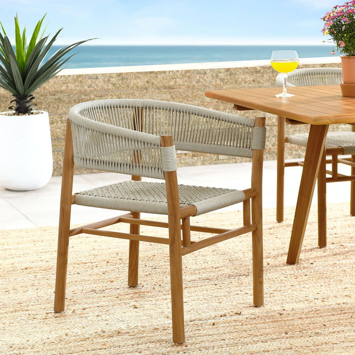 Vienna Outdoor Patio Teak and Rope Curved-Back Dining Armchairs Set of 2 by Modway