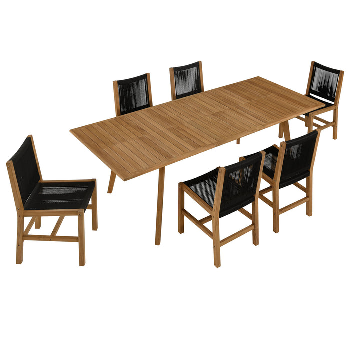 Vienna 7-Piece Outdoor Patio Teak and Rope Dining Set with Armless Chairs by Modway