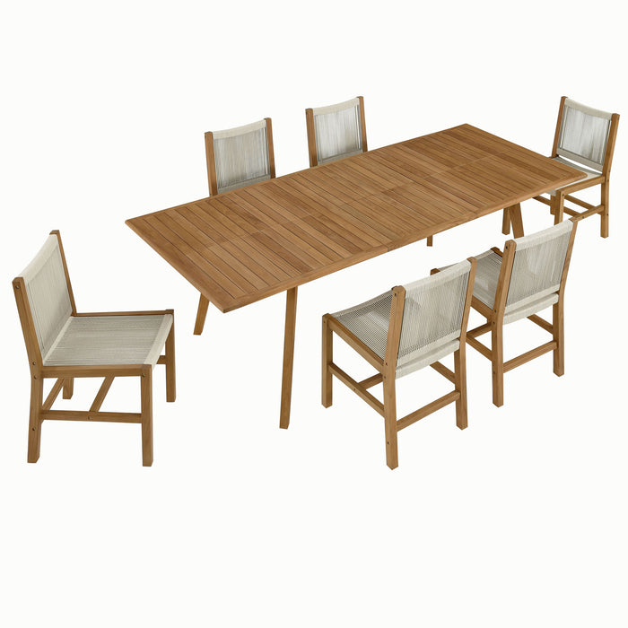 Vienna 7-Piece Outdoor Patio Teak and Rope Dining Set with Armless Chairs by Modway