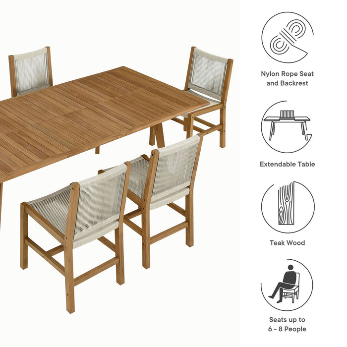 Vienna 7-Piece Outdoor Patio Teak and Rope Dining Set with Armless Chairs by Modway