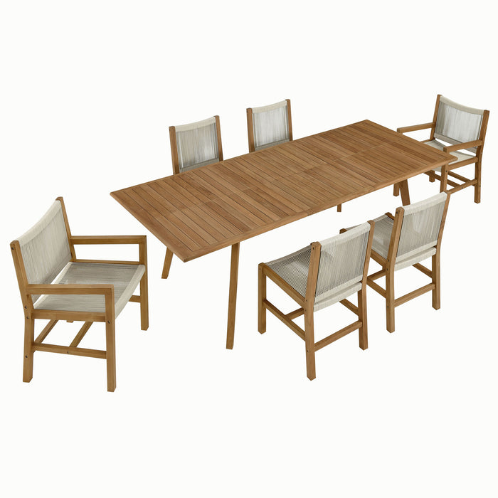 Vienna 7-Piece Outdoor Patio Teak and Rope Dining Set by Modway