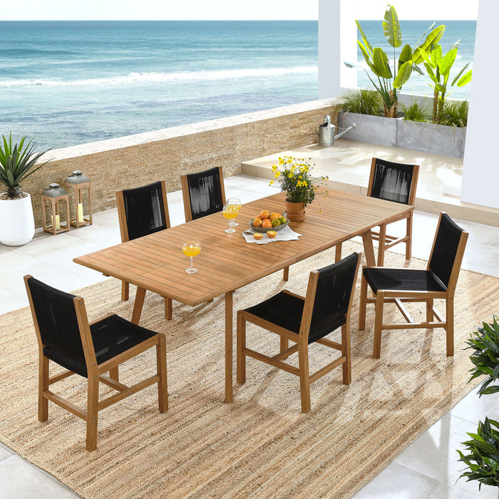 Vienna 7-Piece Outdoor Patio Teak and Rope Dining Set with Armless Chairs by Modway