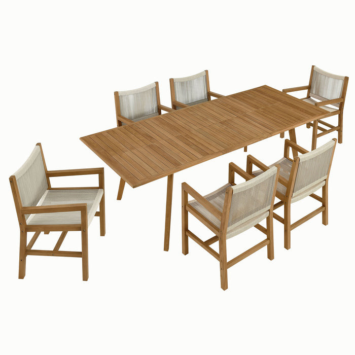 Vienna 7-Piece Outdoor Patio Teak and Rope Dining Set with Armchairs by Modway