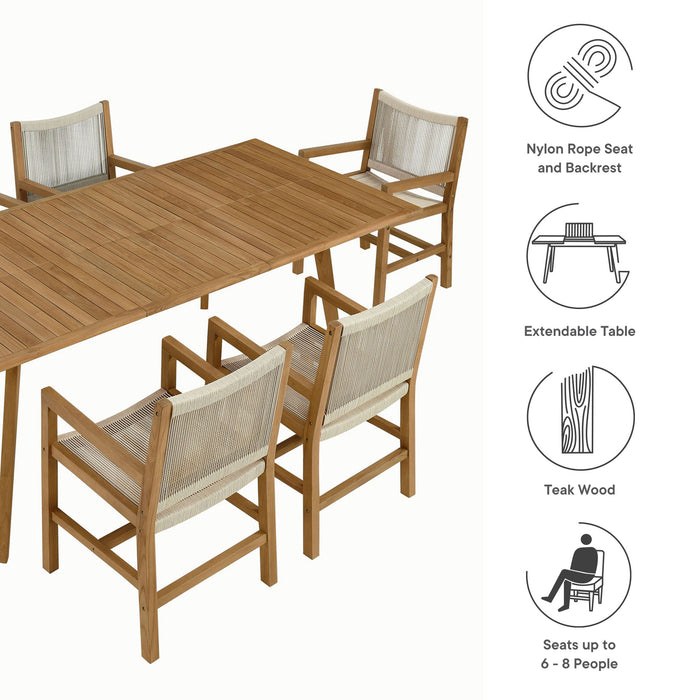 Vienna 7-Piece Outdoor Patio Teak and Rope Dining Set with Armchairs by Modway