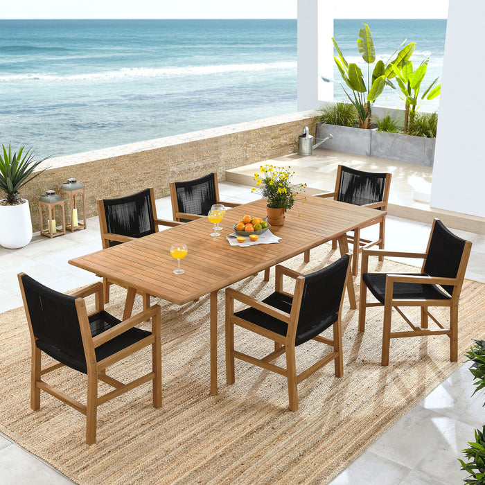 Vienna 7-Piece Outdoor Patio Teak and Rope Dining Set with Armchairs by Modway