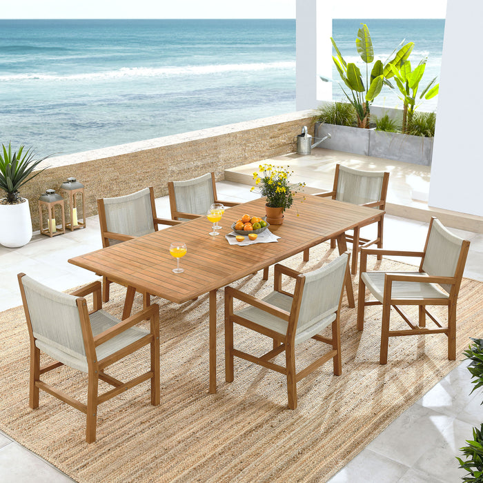 Vienna 7-Piece Outdoor Patio Teak and Rope Dining Set with Armchairs by Modway