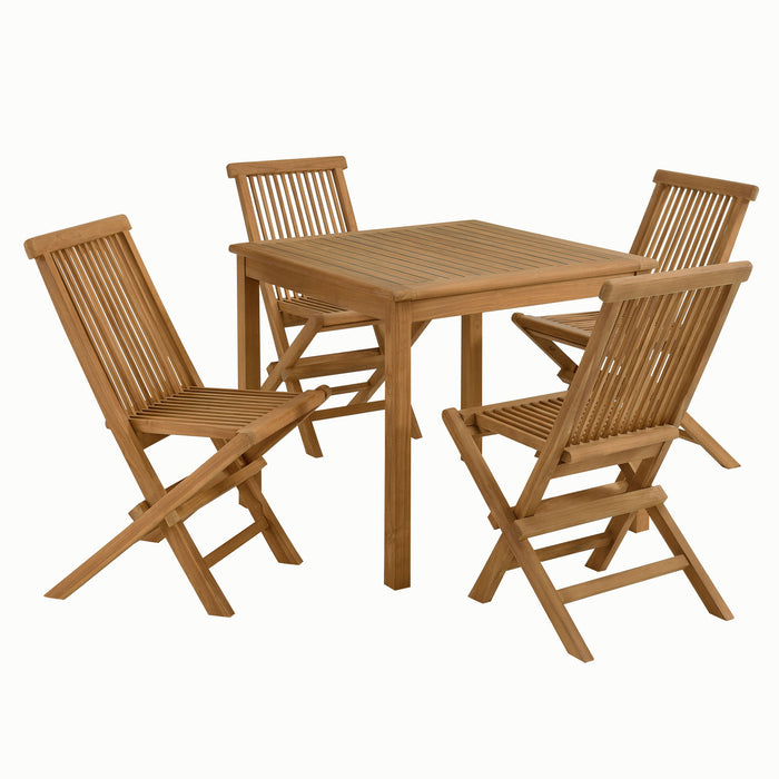 Vienna 5-Piece Outdoor Patio Teak Wood Dining Set with Folding Chairs by Modway