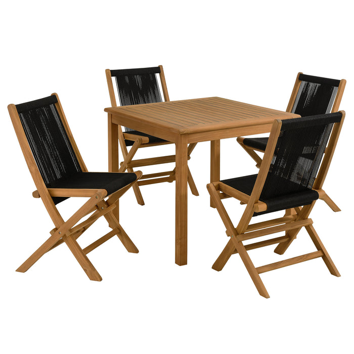 Vienna 5-Piece Outdoor Patio Teak Wood Dining Set with Rope Folding Chairs by Modway