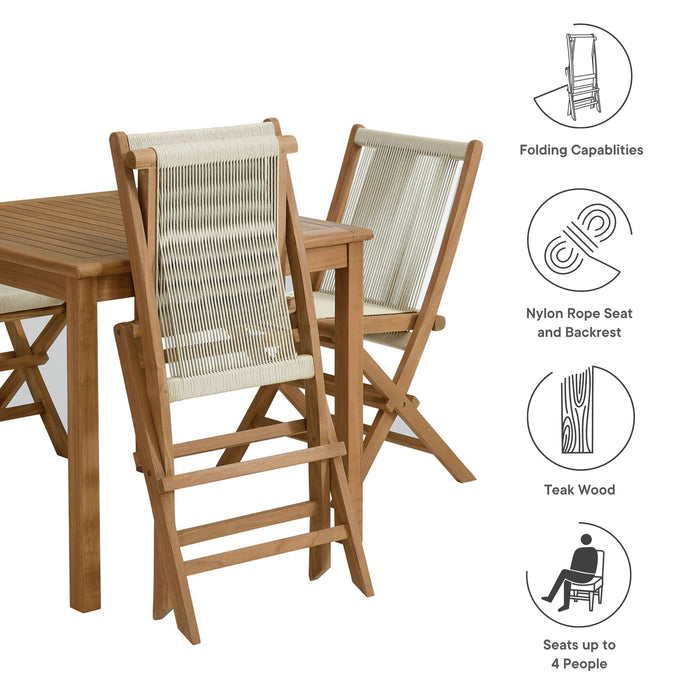 Vienna 5-Piece Outdoor Patio Teak Wood Dining Set with Rope Folding Chairs by Modway