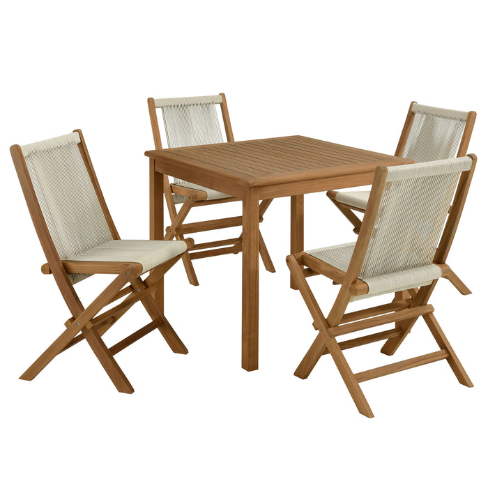 Vienna 5-Piece Outdoor Patio Teak Wood Dining Set with Rope Folding Chairs by Modway