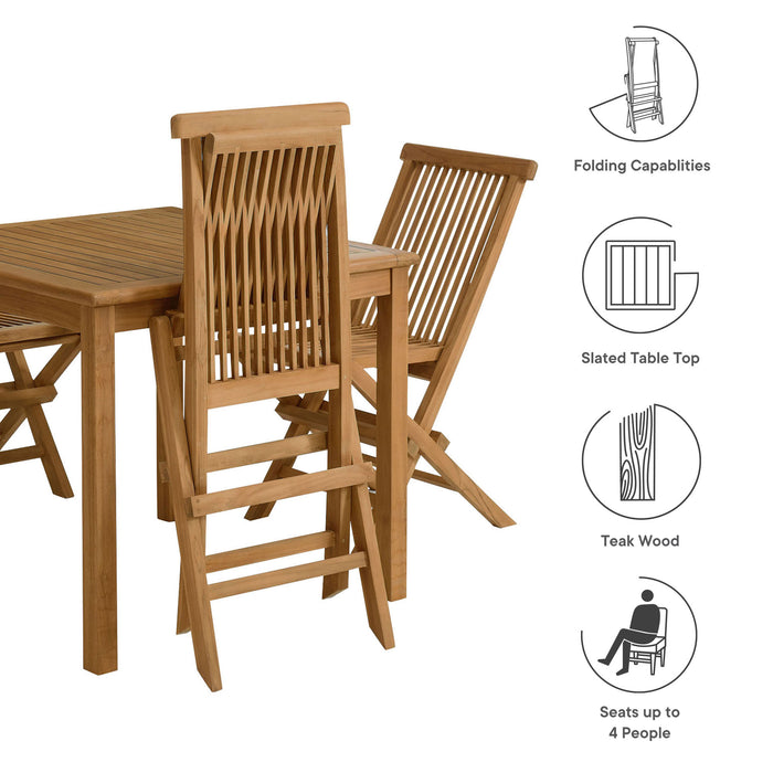 Vienna 5-Piece Outdoor Patio Teak Wood Dining Set with Folding Chairs by Modway