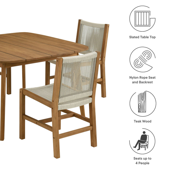 Vienna 5-Piece Outdoor Patio Teak and Rope Dining Set with Armless Chairs by Modway