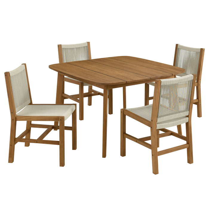 Vienna 5-Piece Outdoor Patio Teak and Rope Dining Set with Armless Chairs by Modway