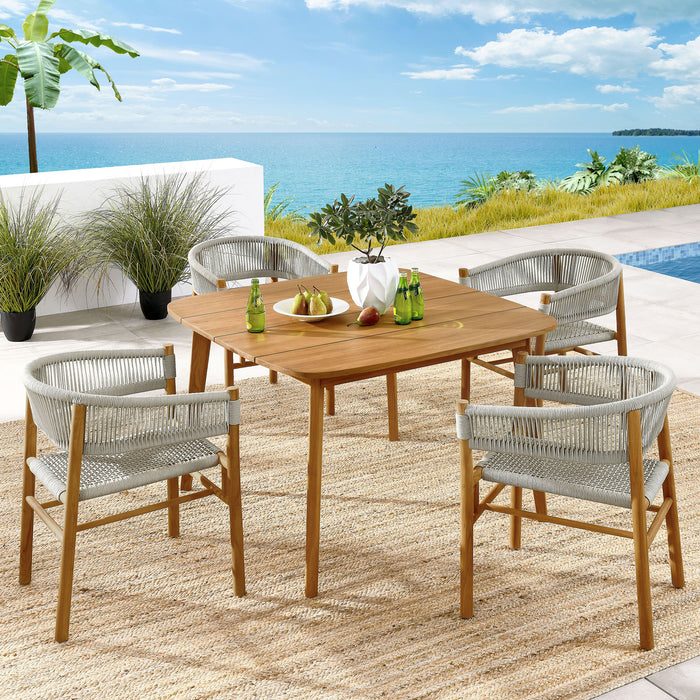 Vienna 5-Piece Outdoor Patio Teak and Rope Dining Set with Curved-Back Armchairs by Modway