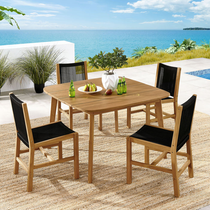 Vienna 5-Piece Outdoor Patio Teak and Rope Dining Set with Armless Chairs by Modway