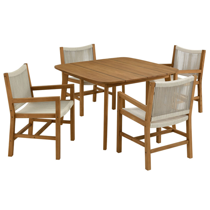 Vienna 5-Piece Outdoor Patio Teak and Rope Dining Set with Armchairs by Modway