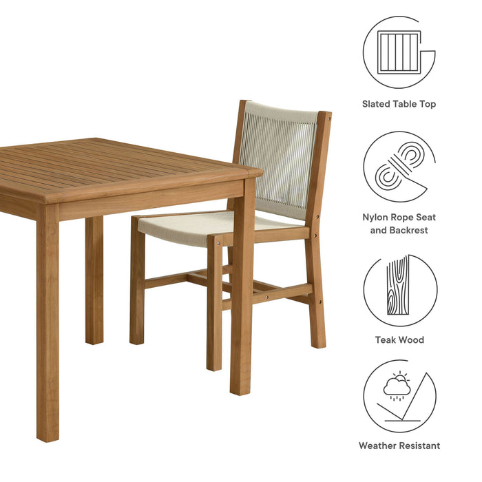 Vienna 3-Piece Outdoor Patio Teak and Rope Dining Set with Armless Chiars by Modway