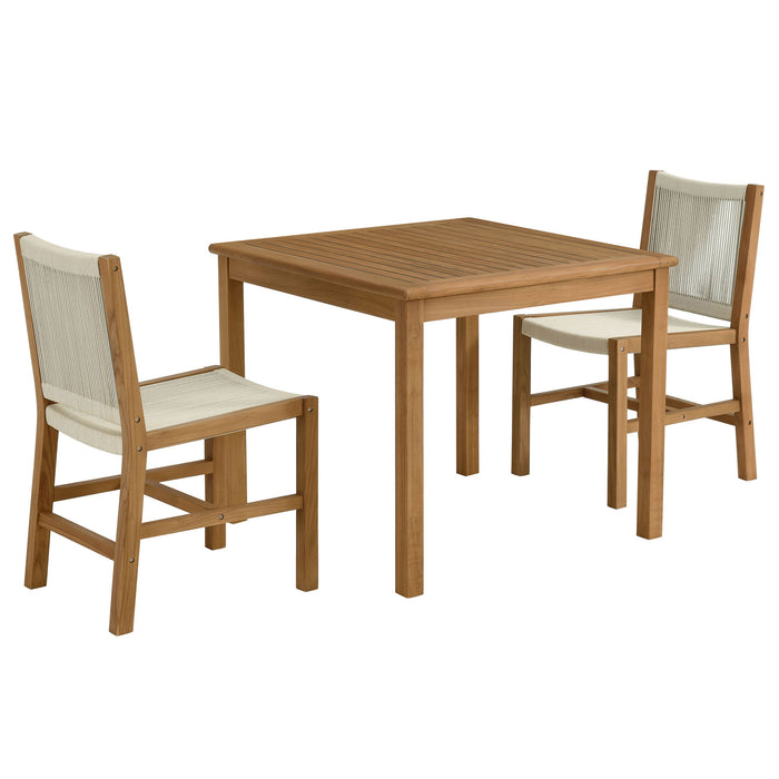 Vienna 3-Piece Outdoor Patio Teak and Rope Dining Set with Armless Chiars by Modway