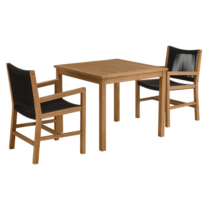 Vienna 3-Piece Outdoor Patio Teak and Rope Dining Set with Armchairs by Modway