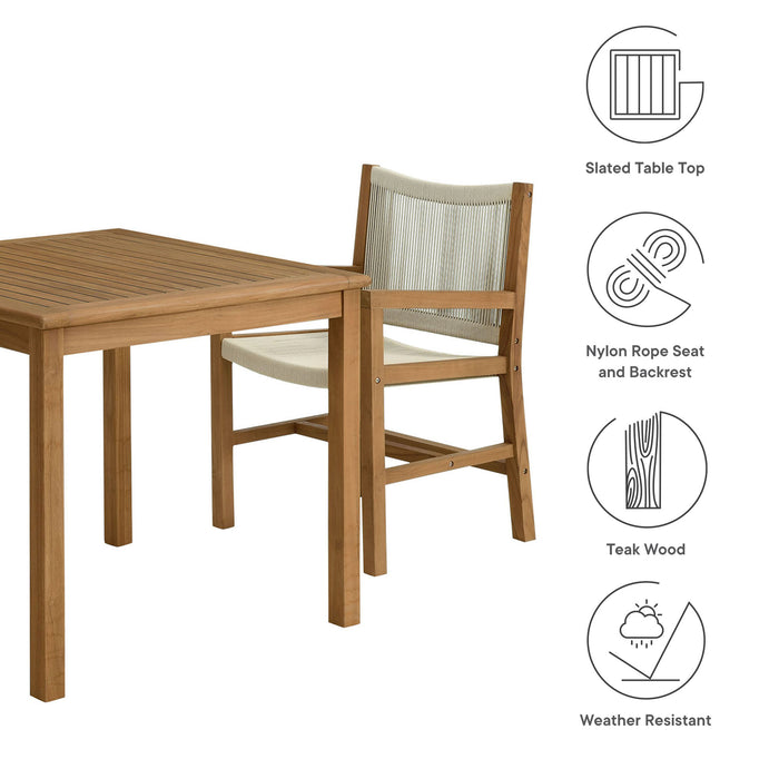 Vienna 3-Piece Outdoor Patio Teak and Rope Dining Set with Armchairs by Modway