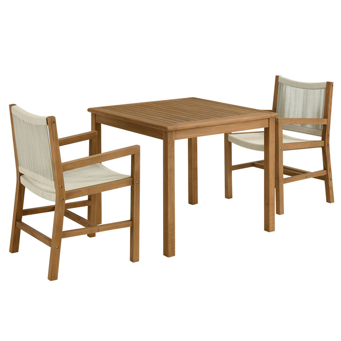 Vienna 3-Piece Outdoor Patio Teak and Rope Dining Set with Armchairs by Modway