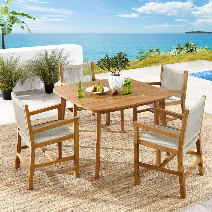 Vienna 5-Piece Outdoor Patio Teak and Rope Dining Set with Armchairs by Modway