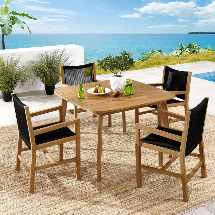 Vienna 5-Piece Outdoor Patio Teak and Rope Dining Set with Armchairs by Modway