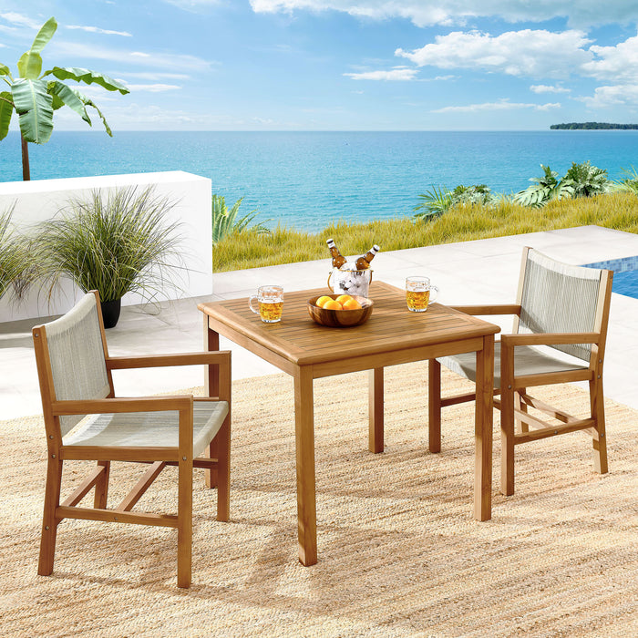 Vienna 3-Piece Outdoor Patio Teak and Rope Dining Set with Armchairs by Modway