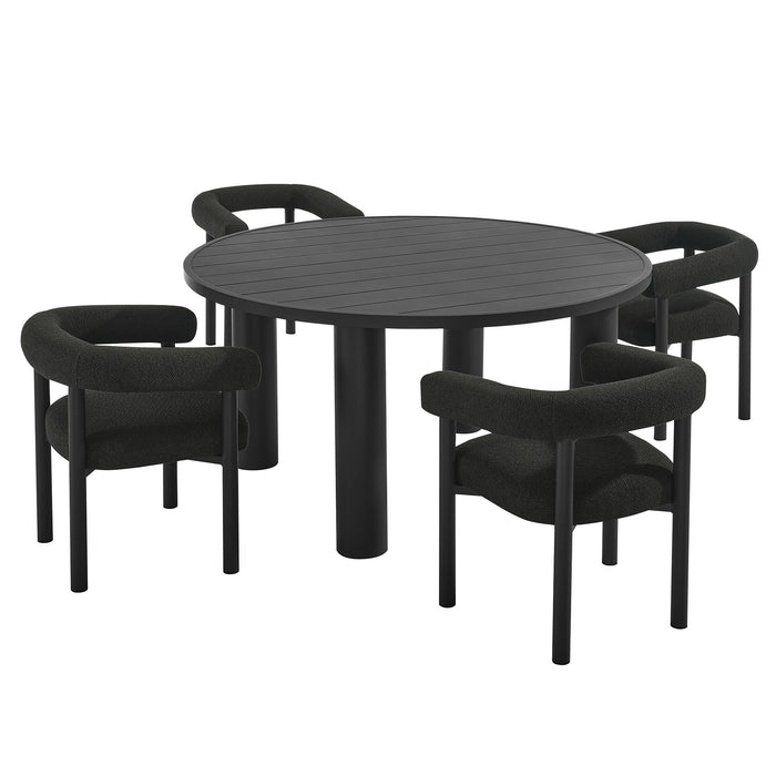 Nautica 5-Piece Round Outdoor Patio Aluminum Dining Table and Chairs Set by Modway