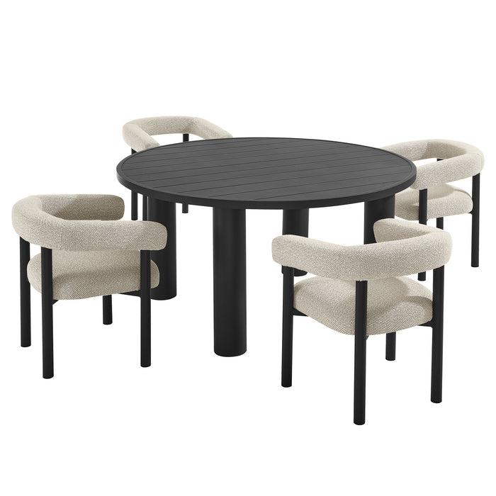 Nautica 5-Piece Round Outdoor Patio Aluminum Dining Table and Chairs Set by Modway