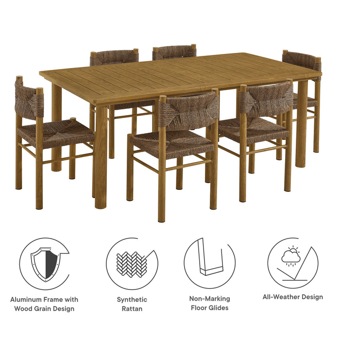 Parkland 7-Piece Rectangular Outdoor Patio Rattan and Aluminum Dining Table and Chairs Set by Modway