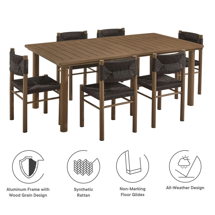 Parkland 7-Piece Rectangular Outdoor Patio Rattan and Aluminum Dining Table and Chairs Set by Modway