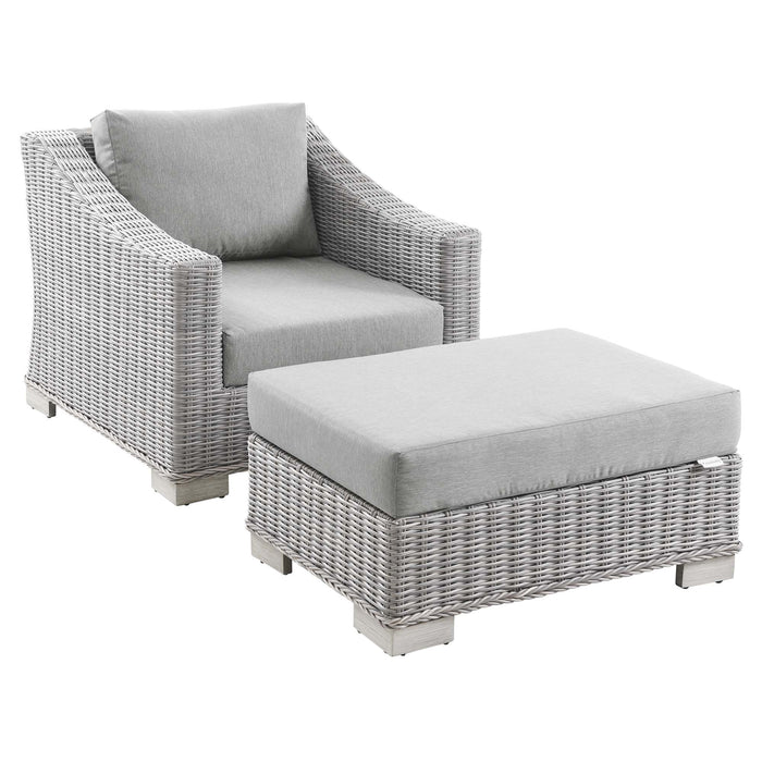 Conway 2-Piece Outdoor Patio Wicker Rattan Armchair and Ottoman Set by Modway