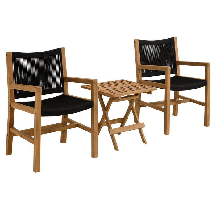 Vienna 3-Piece Outdoor Patio Teak and Rope Armchairs with Folding Side Table by Modway