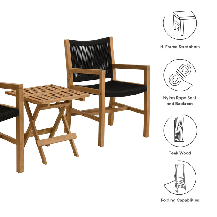 Vienna 3-Piece Outdoor Patio Teak and Rope Armchairs with Folding Side Table by Modway