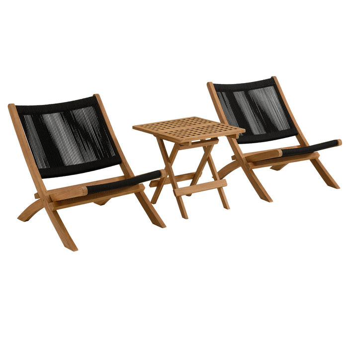 Vienna 3-Piece Outdoor Patio Teak and Rope Folding Lounge Chairs and Side Table by Modway