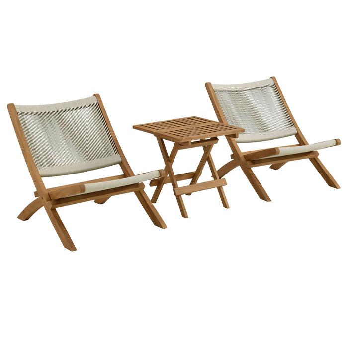 Vienna 3-Piece Outdoor Patio Teak and Rope Folding Lounge Chairs and Side Table by Modway