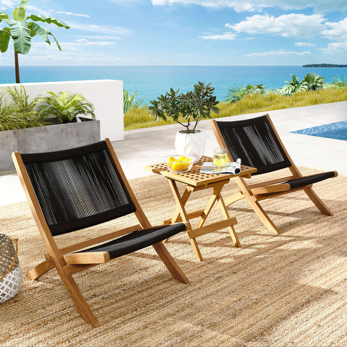 Vienna 3-Piece Outdoor Patio Teak and Rope Folding Lounge Chairs and Side Table by Modway