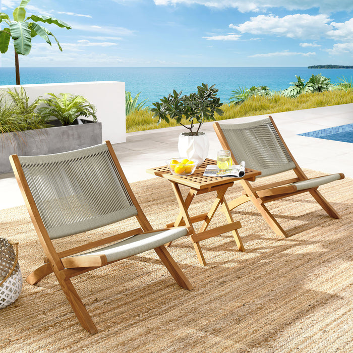 Vienna 3-Piece Outdoor Patio Teak and Rope Folding Lounge Chairs and Side Table by Modway