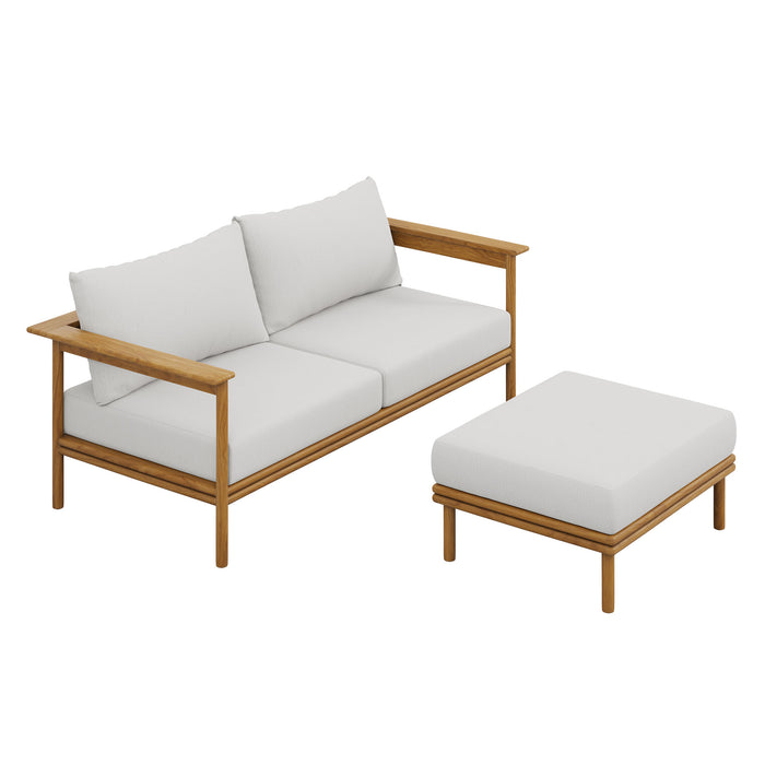 Wren 2-Piece Outdoor Patio Teak Wood Sofa and Ottoman Set by Modway