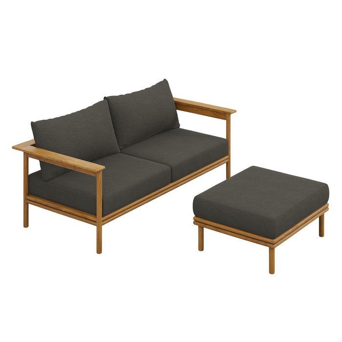 Wren 2-Piece Outdoor Patio Teak Wood Sofa and Ottoman Set by Modway