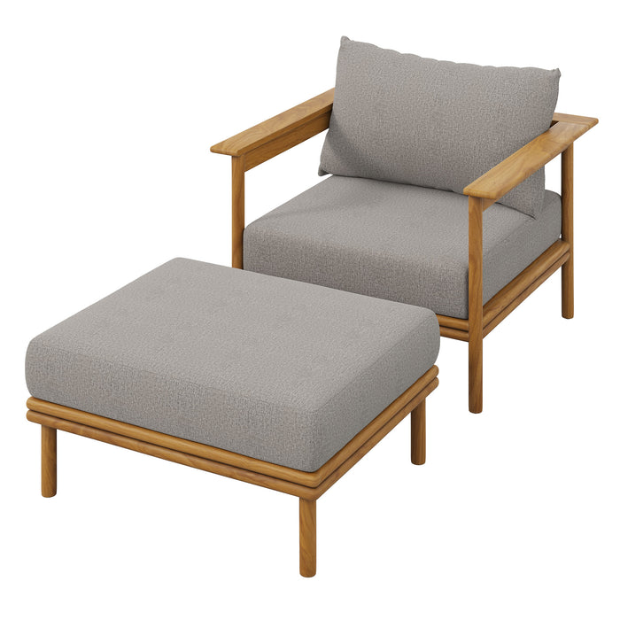 Wren Outdoor Patio Teak Wood Armchair and Ottoman Set by Modway