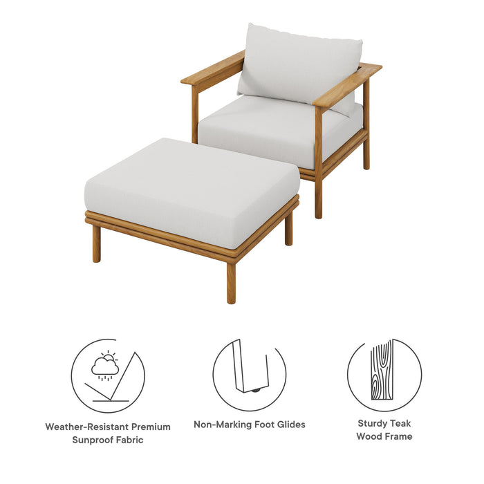 Wren Outdoor Patio Teak Wood Armchair and Ottoman Set by Modway