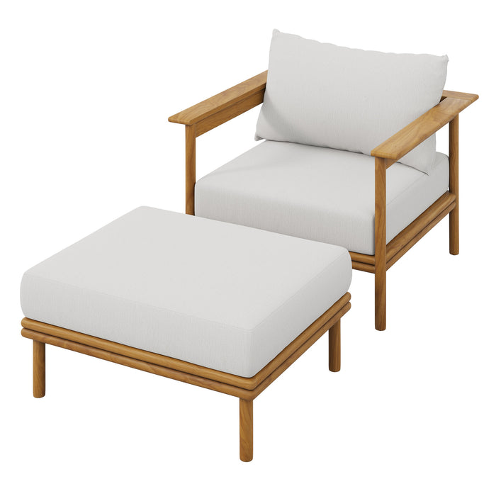 Wren Outdoor Patio Teak Wood Armchair and Ottoman Set by Modway