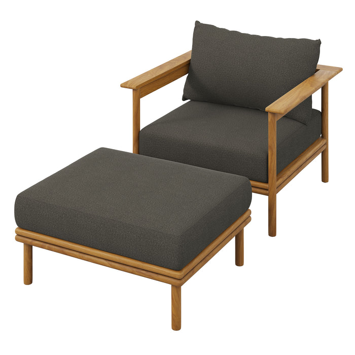 Wren Outdoor Patio Teak Wood Armchair and Ottoman Set by Modway