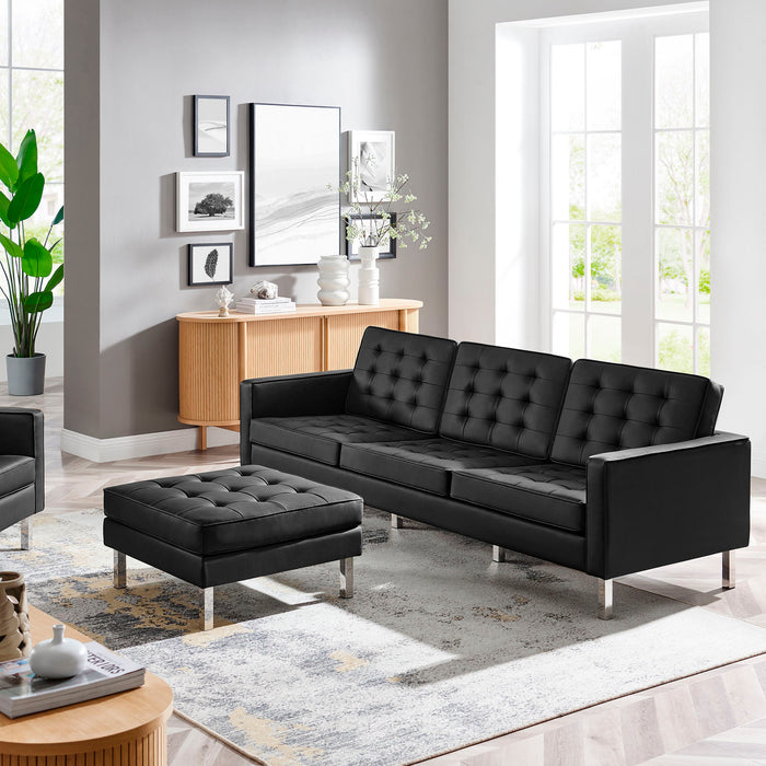 Loft Tufted Vegan Leather Sofa and Ottoman Set by Modway