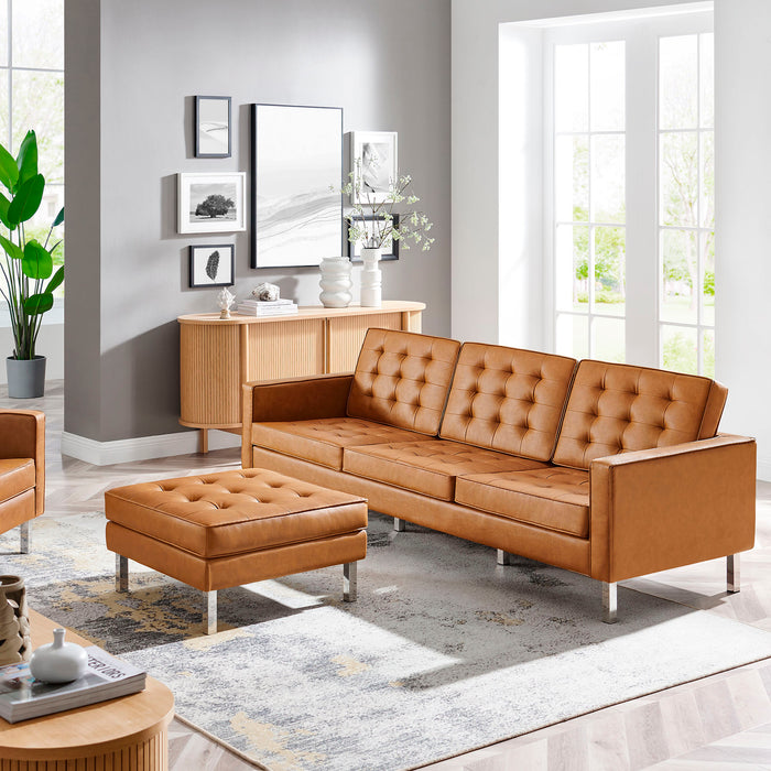 Loft Tufted Vegan Leather Sofa and Ottoman Set by Modway