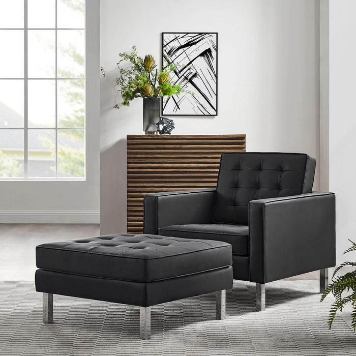 Loft Tufted Vegan Leather Armchair and Ottoman Set by Modway