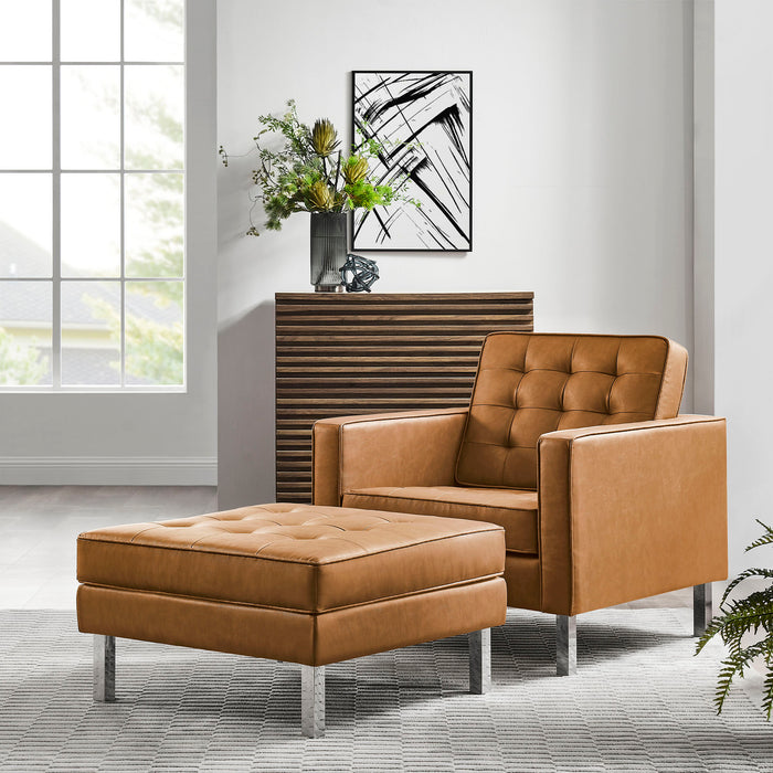 Loft Tufted Vegan Leather Armchair and Ottoman Set by Modway